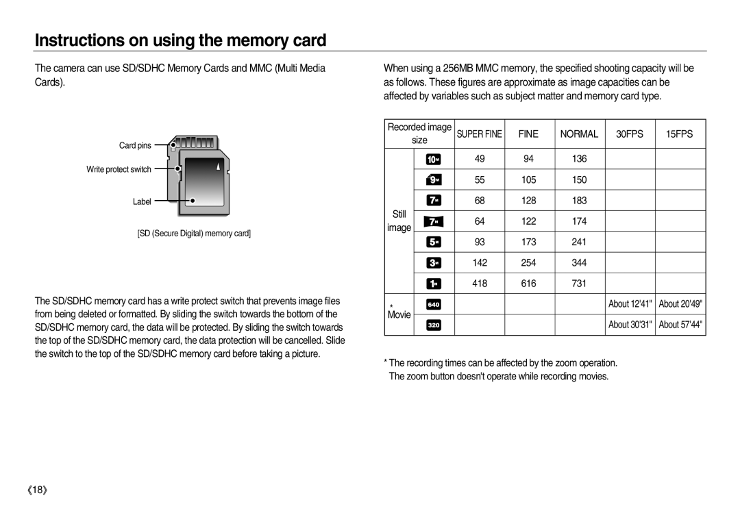 Samsung EC-NV15ZBBB/SP, EC-NV15ZSBA/E1, EC-NV15ZBBA/E2, EC-NV15ZSBA/E2, EC-NV15ZBBA/E1, EC-NV15ZSDA/E3 Fine Normal 30FPS 15FPS 