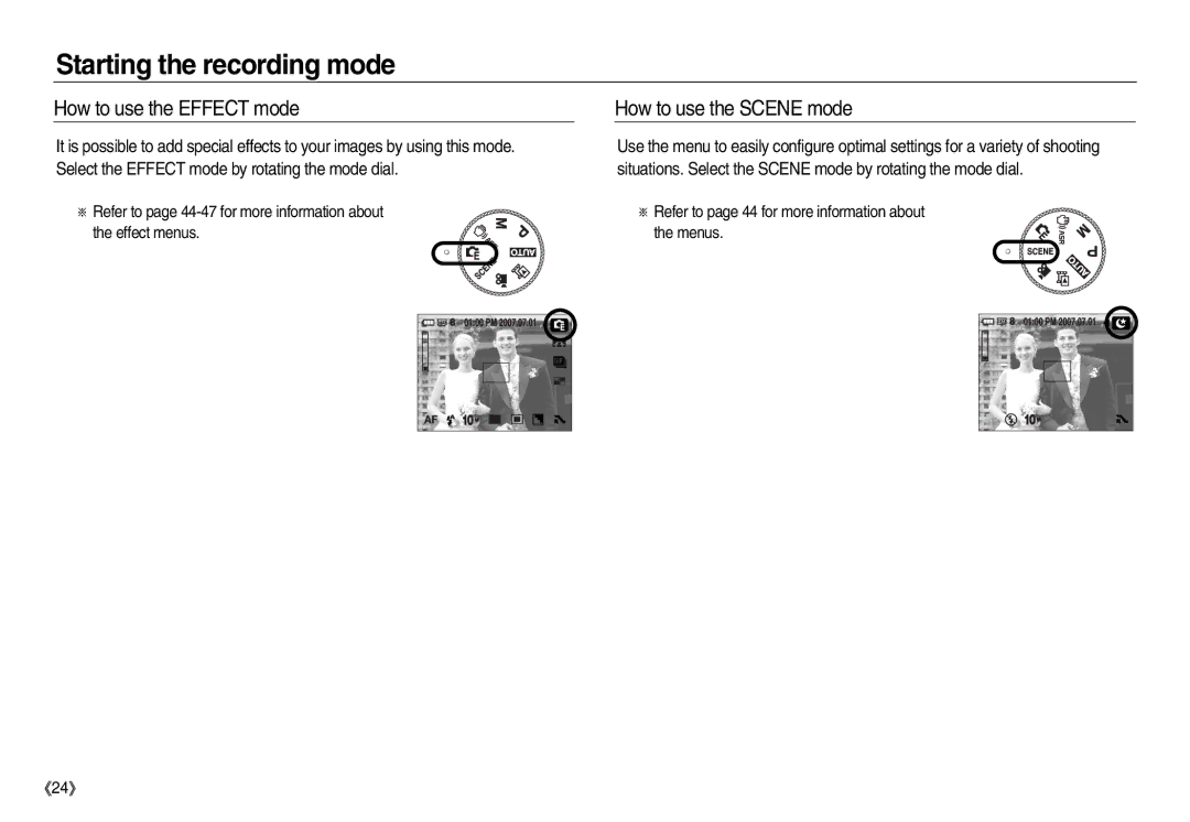 Samsung EC-NV15ZSDA/E1, EC-NV15ZSBA/E1, EC-NV15ZBBA/E2, EC-NV15ZSBA/E2 How to use the Effect mode How to use the Scene mode 