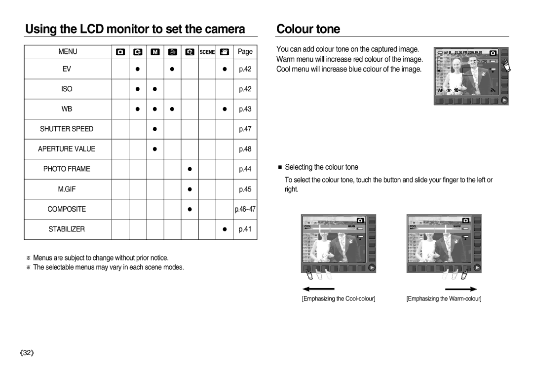 Samsung EC-NV15ZSDA/AS Colour tone, You can add colour tone on the captured image, Selecting the colour tone, Stabilizer 