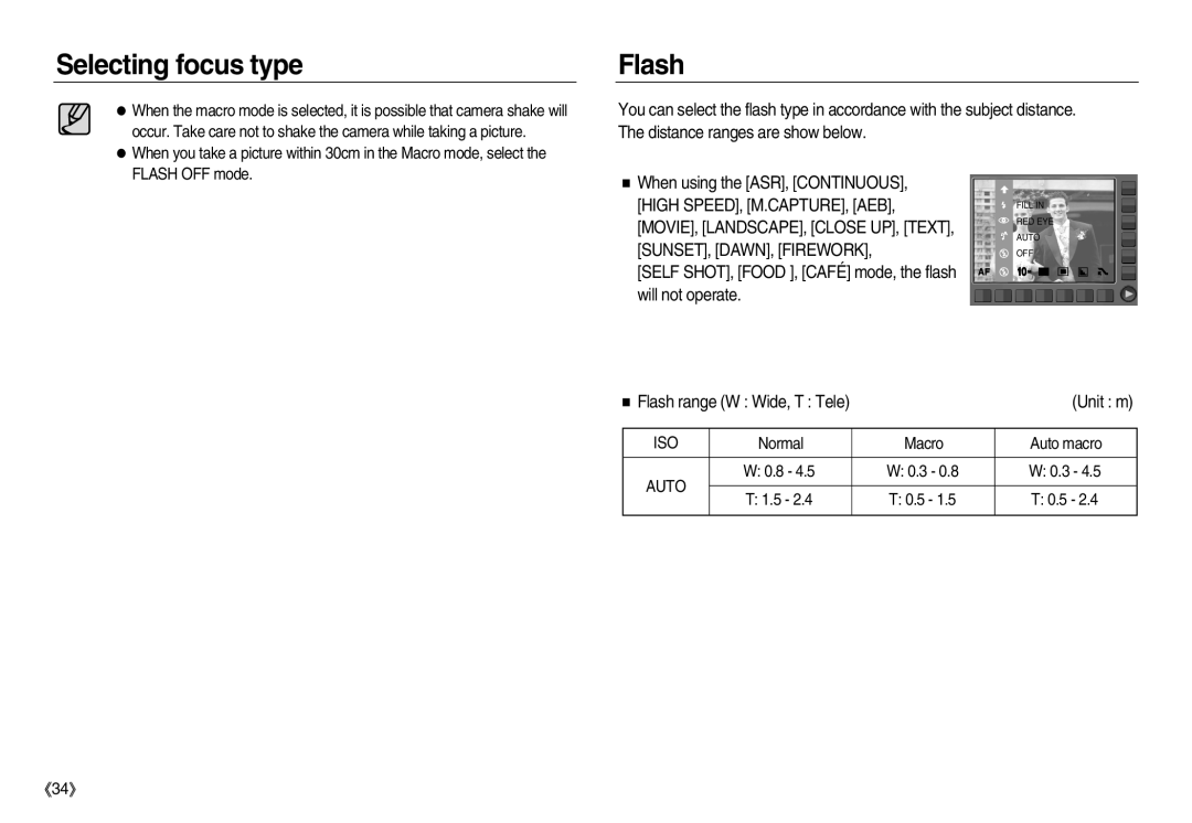 Samsung EC-NV15ZBBB/AS, EC-NV15ZSBA/E1, EC-NV15ZBBA/E2, EC-NV15ZSBA/E2, EC-NV15ZBBA/E1, EC-NV15ZSDA/E3 manual Flash, Unit m 