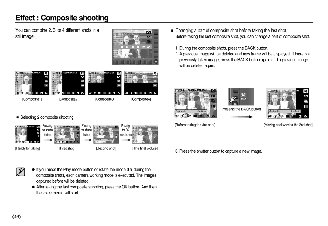 Samsung EC-NV15ZBBA/IN, EC-NV15ZSBA/E1, EC-NV15ZBBA/E2 manual Effect Composite shooting, Selecting 2 composite shooting 