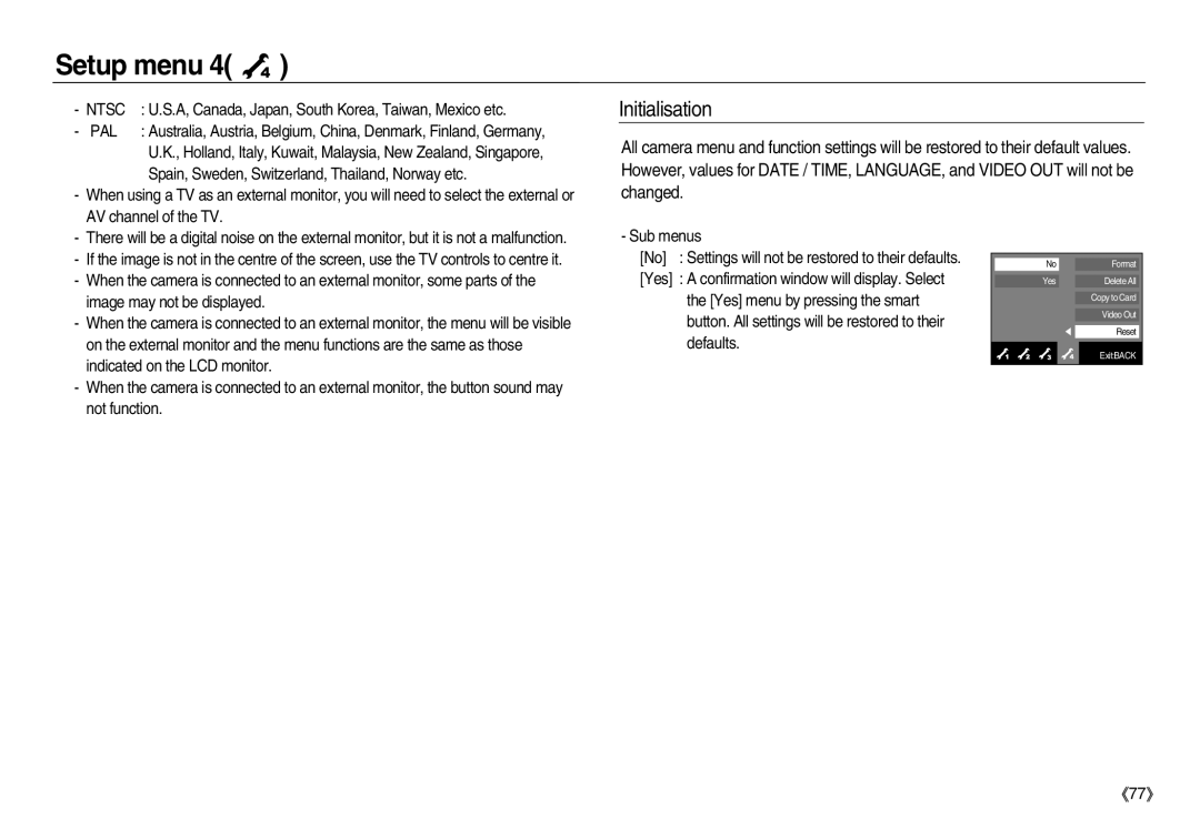 Samsung EC-NV15ZBDD/HK, EC-NV15ZSBA/E1, EC-NV15ZBBA/E2, EC-NV15ZSBA/E2, EC-NV15ZBBA/E1, EC-NV15ZSDA/E3 Initialisation, Ntsc 