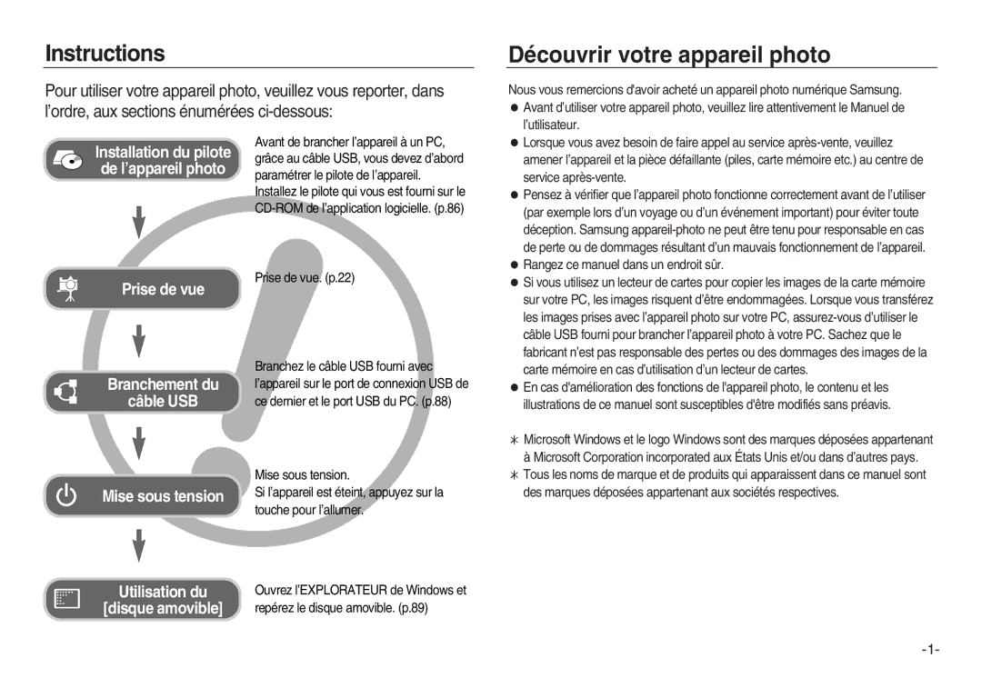 Samsung EC-NV15ZSBA/E2, EC-NV15ZSBA/E1, EC-NV15ZBBA/E2, EC-NV15ZBBA/E1 manual Instructions, Découvrir votre appareil photo 