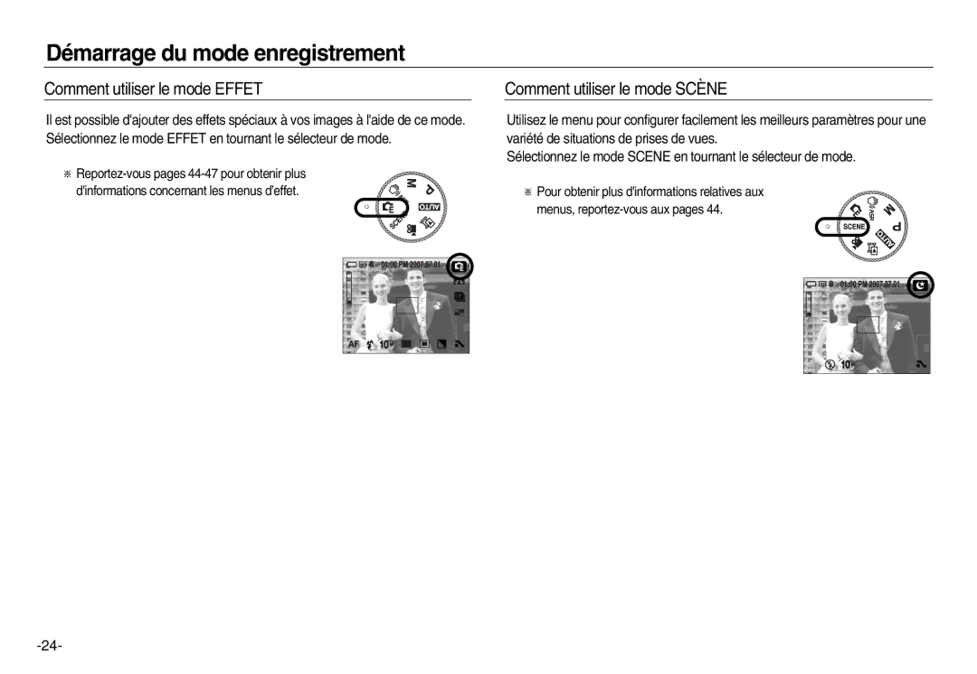 Samsung EC-NV15ZBBA/E2, EC-NV15ZSBA/E1, EC-NV15ZSBA/E2 manual Comment utiliser le mode Effet, Comment utiliser le mode Scène 