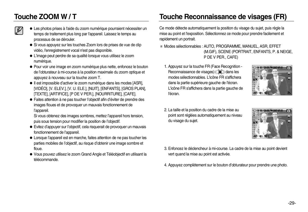 Samsung EC-NV15ZSBA/E1, EC-NV15ZBBA/E2, EC-NV15ZSBA/E2, EC-NV15ZBBA/E1, EC-NV15ZSDA/E3 Touche Reconnaissance de visages FR 