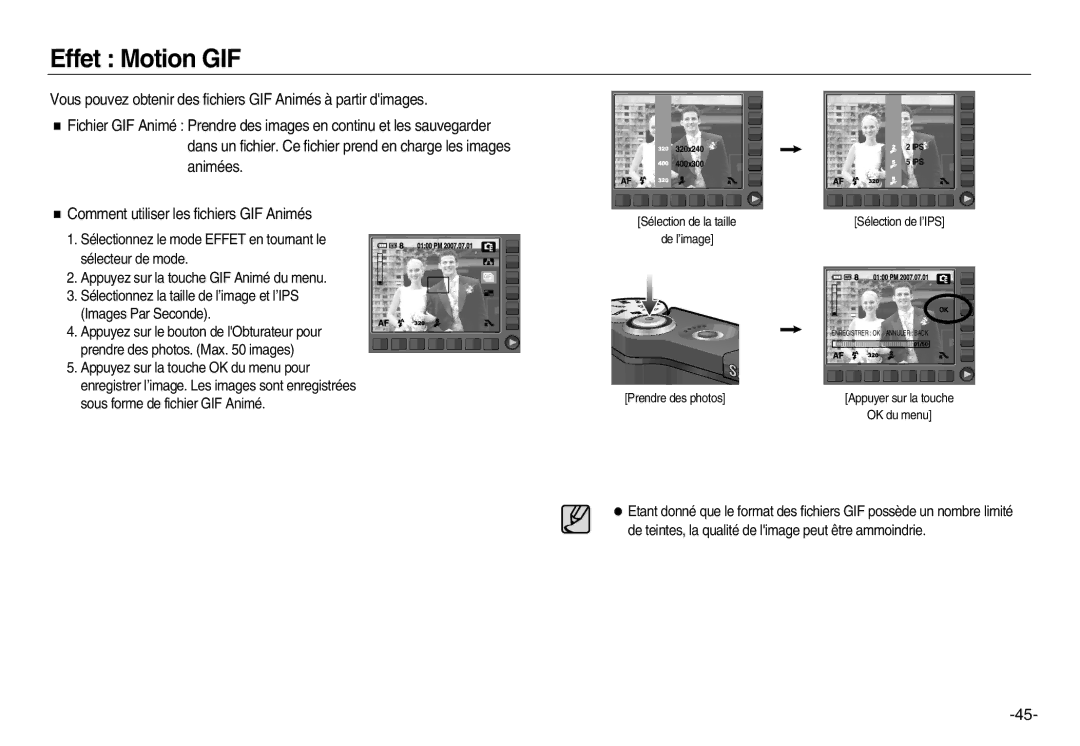 Samsung EC-NV15ZSDA/E3, EC-NV15ZSBA/E1, EC-NV15ZBBA/E2, EC-NV15ZSBA/E2, EC-NV15ZBBA/E1, EC-NV15ZBDA/E3 manual Effet Motion GIF 