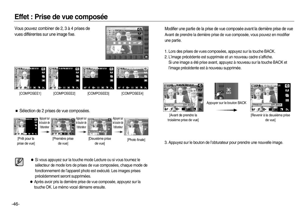 Samsung EC-NV15ZBDA/E3, EC-NV15ZSBA/E1, EC-NV15ZBBA/E2 Effet Prise de vue composée, Sélection de 2 prises de vue composées 