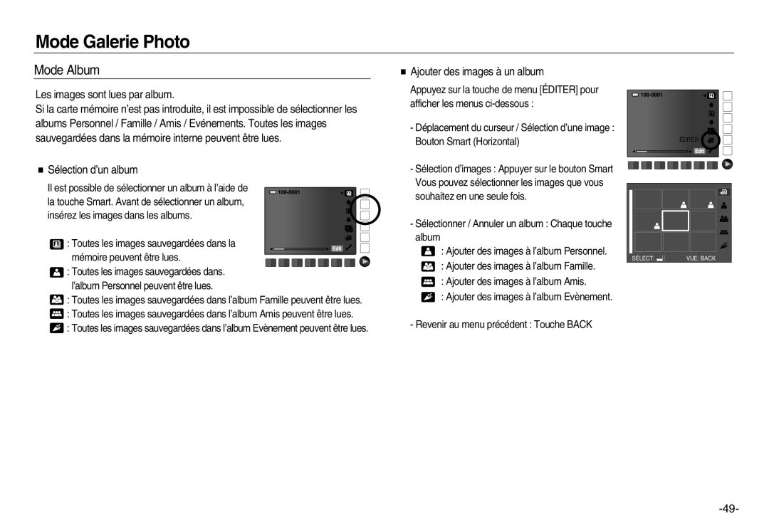 Samsung EC-NV15ZSBA/E2 Mode Album, Les images sont lues par album, Ajouter des images à un album, Sélection d’un album 