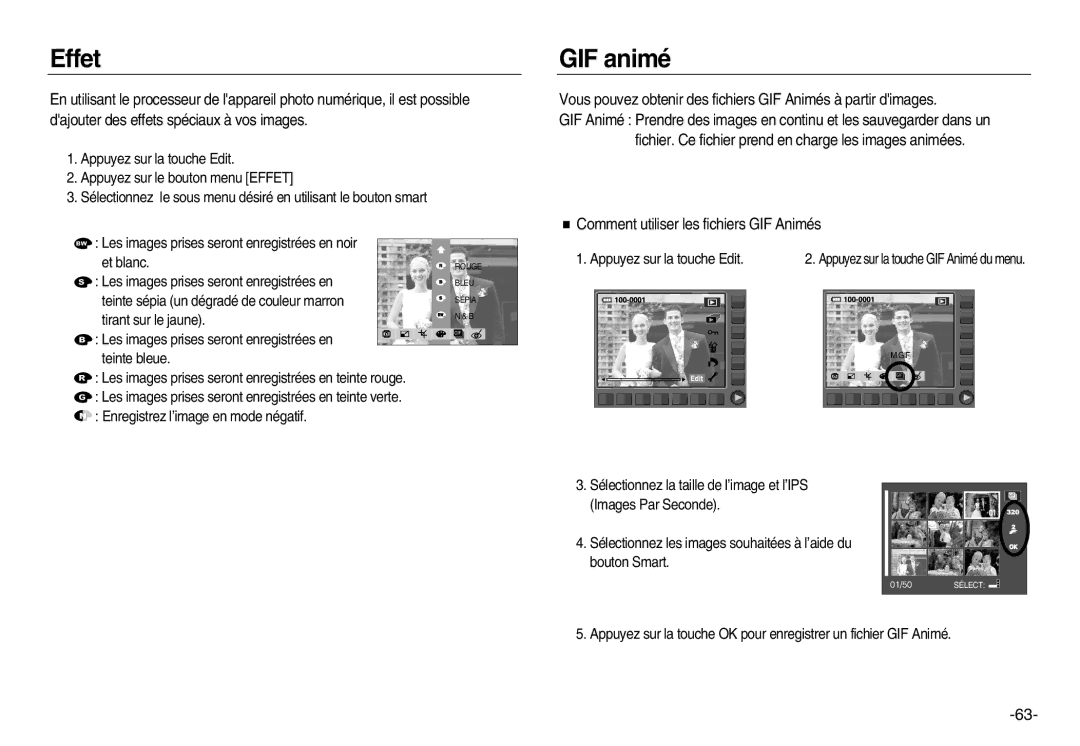 Samsung EC-NV15ZSDA/E3, EC-NV15ZSBA/E1 manual GIF animé, Vous pouvez obtenir des fichiers GIF Animés à partir dimages 