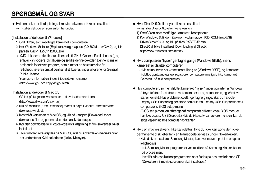 Samsung EC-NV20ZBBA/E2, EC-NV20ZBBA/E3 manual Installation af dekoder til Windows, Installation af dekoder til Mac OS 