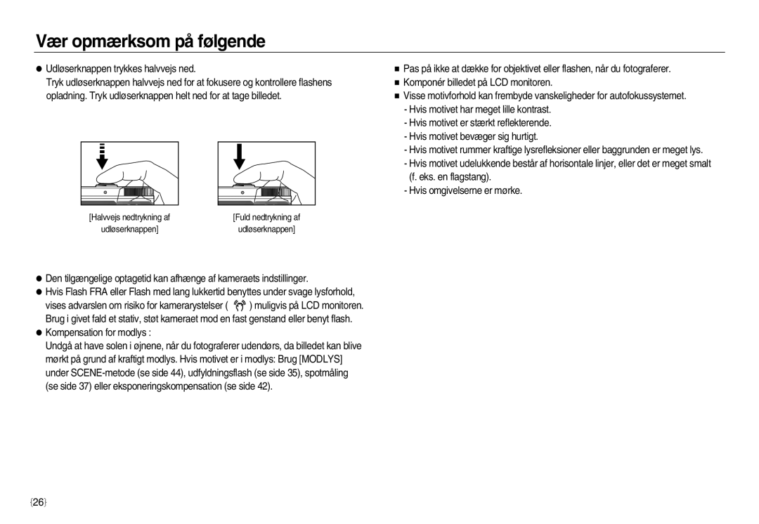 Samsung EC-NV20ZBBA/E3, EC-NV20ZBBA/E2, EC-NV20ZSBA/E2 manual Vær opmærksom på følgende 