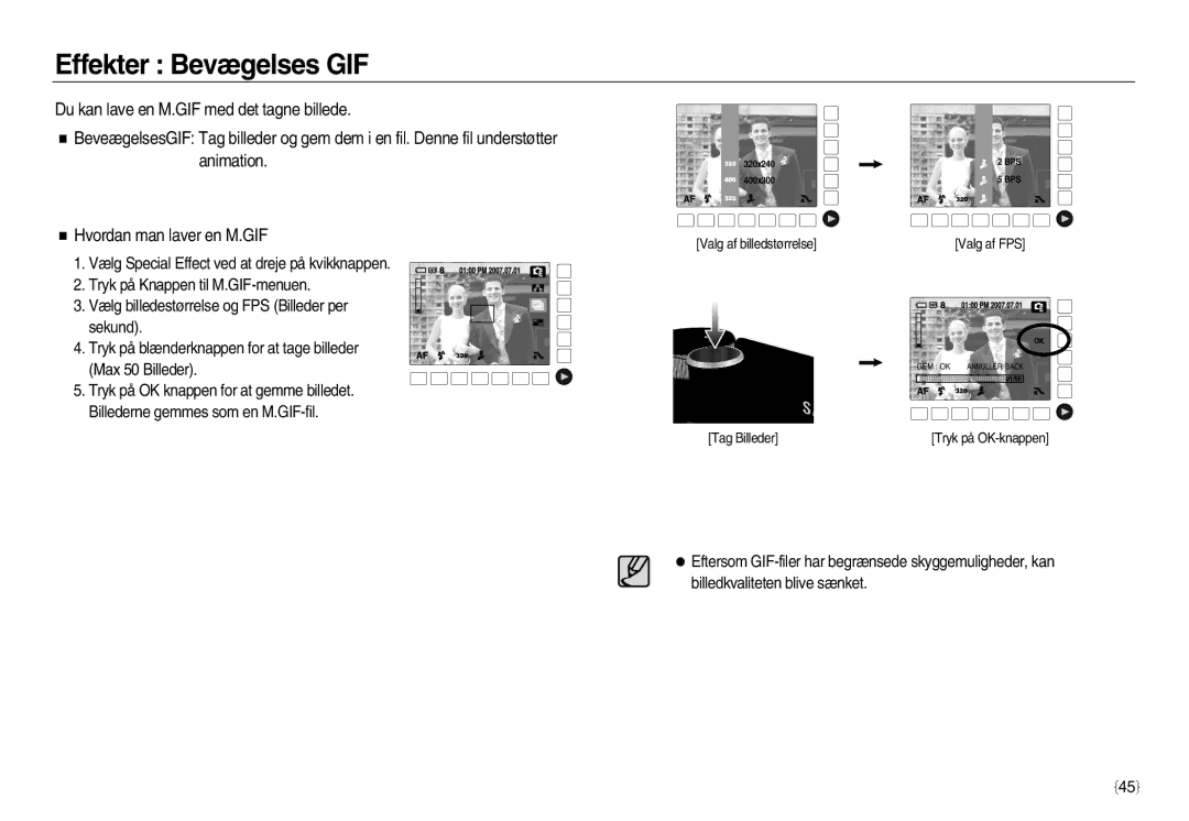 Samsung EC-NV20ZBBA/E2, EC-NV20ZBBA/E3, EC-NV20ZSBA/E2 manual Effekter Bevægelses GIF 