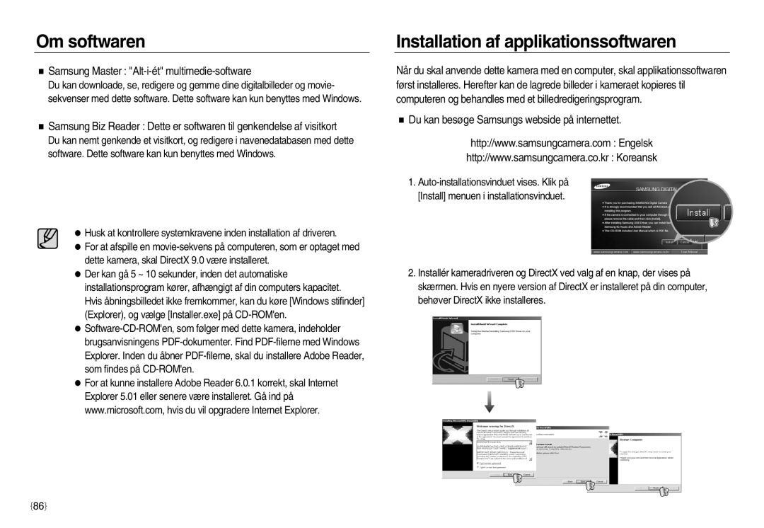 Samsung EC-NV20ZBBA/E3, EC-NV20ZBBA/E2 Installation af applikationssoftwaren, Samsung Master Alt-i-ét multimedie-software 