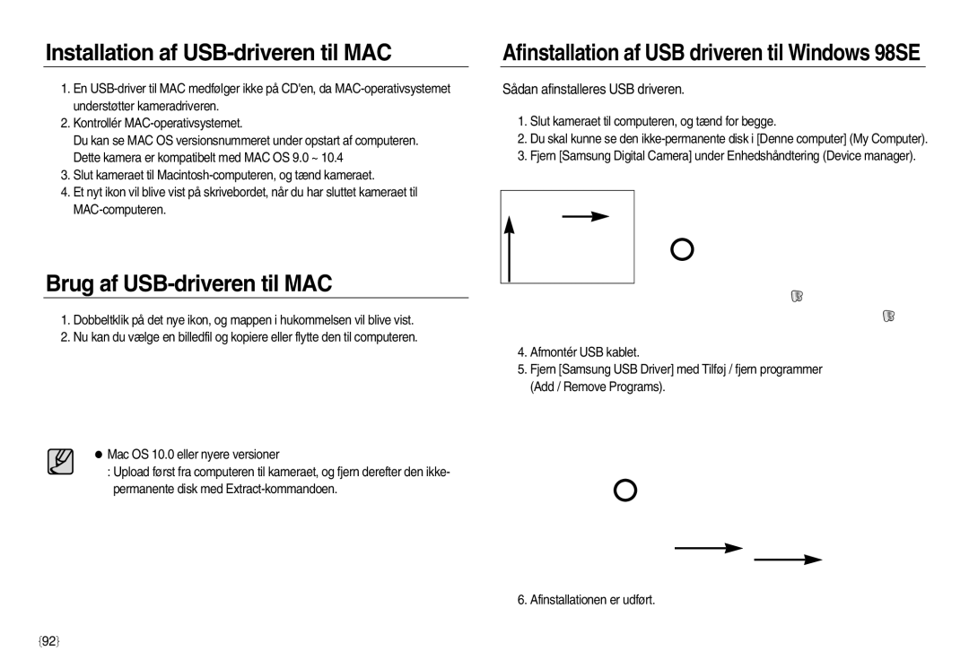 Samsung EC-NV20ZBBA/E3, EC-NV20ZBBA/E2, EC-NV20ZSBA/E2 Installation af USB-driveren til MAC, Brug af USB-driveren til MAC 