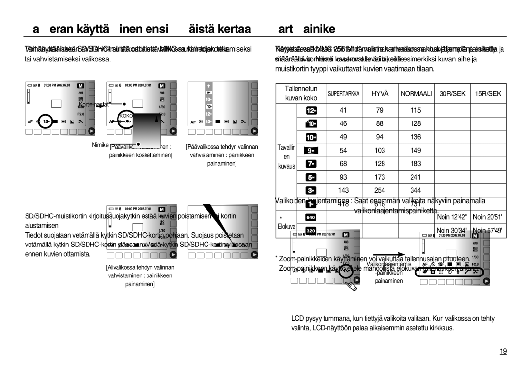 Samsung EC-NV20ZSBA/E2, EC-NV20ZBBA/E3, EC-NV20ZBBA/E2 manual Kameran käyttäminen ensimmäistä kertaa Smart-painike 