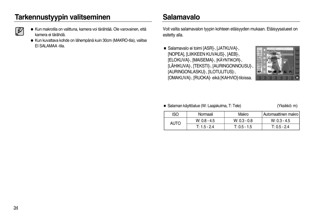 Samsung EC-NV20ZSBA/E2, EC-NV20ZBBA/E3, EC-NV20ZBBA/E2 manual Salamavalo, Iso 