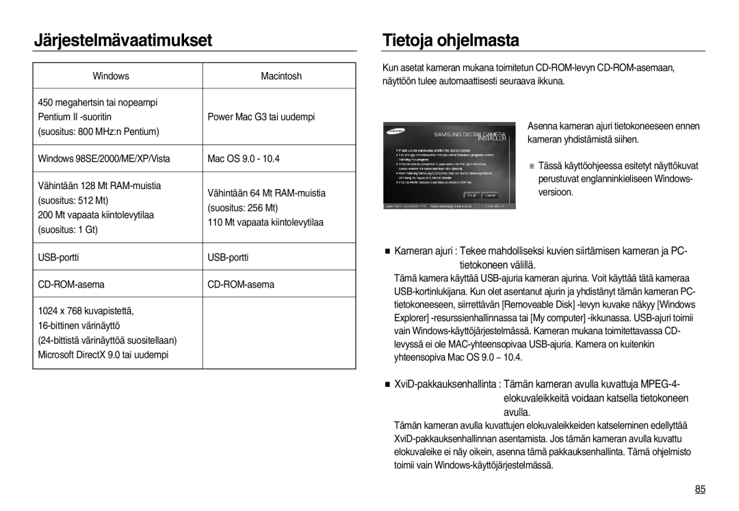 Samsung EC-NV20ZSBA/E2, EC-NV20ZBBA/E3, EC-NV20ZBBA/E2 manual Järjestelmävaatimukset 