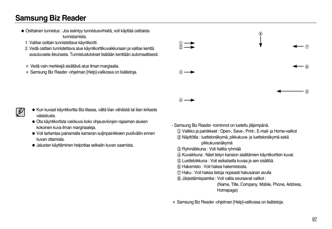 Samsung EC-NV20ZSBA/E2, EC-NV20ZBBA/E3, EC-NV20ZBBA/E2 manual Samsung Biz Reader 