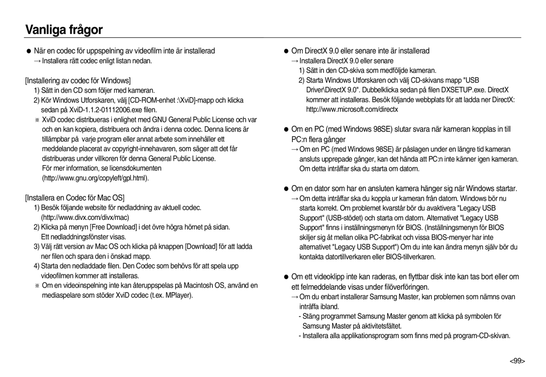 Samsung EC-NV20ZBBA/E2, EC-NV20ZBBA/E3, EC-NV20ZSBA/E2 Installering av codec för Windows, Installera en Codec för Mac OS 