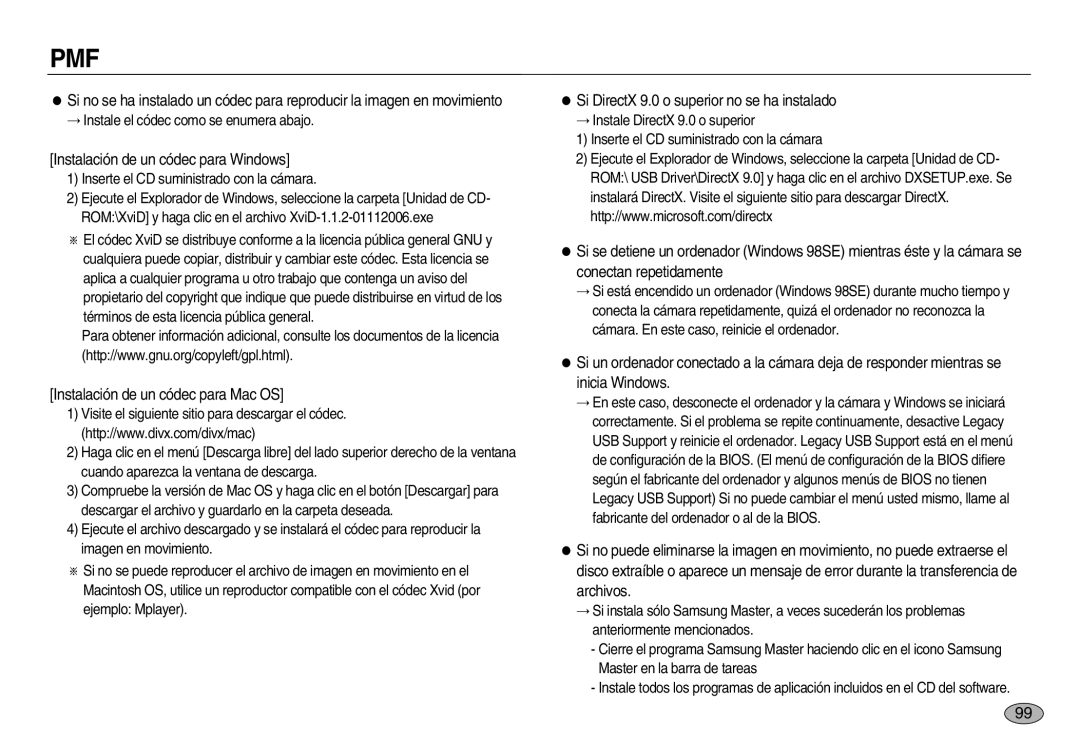 Samsung EC-NV20ZBBA/E3, EC-NV20ZSBA/E1 manual Instalación de un códec para Windows, Instalación de un códec para Mac OS 