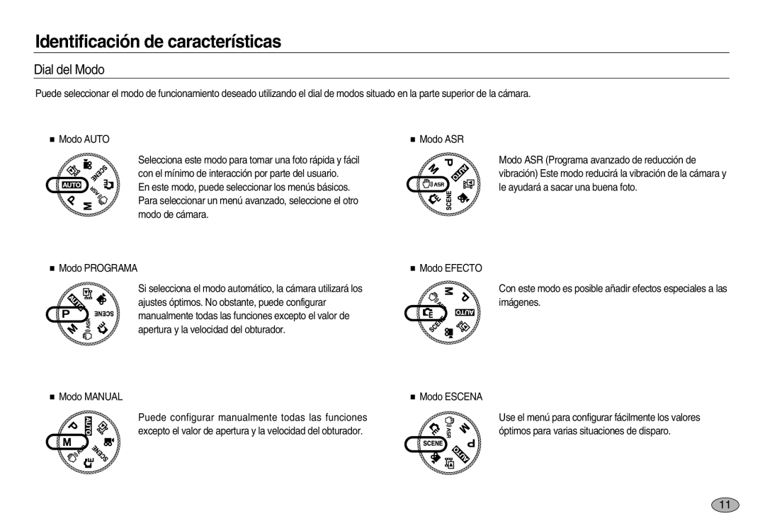 Samsung EC-NV20ZBBB/AS, EC-NV20ZSBA/E1, EC-NV20ZBBA/E3, EC-NV20ZBBA/E1, EC-NV20ZSBB/AS, EC-NV20ZBBA/AS manual Dial del Modo 