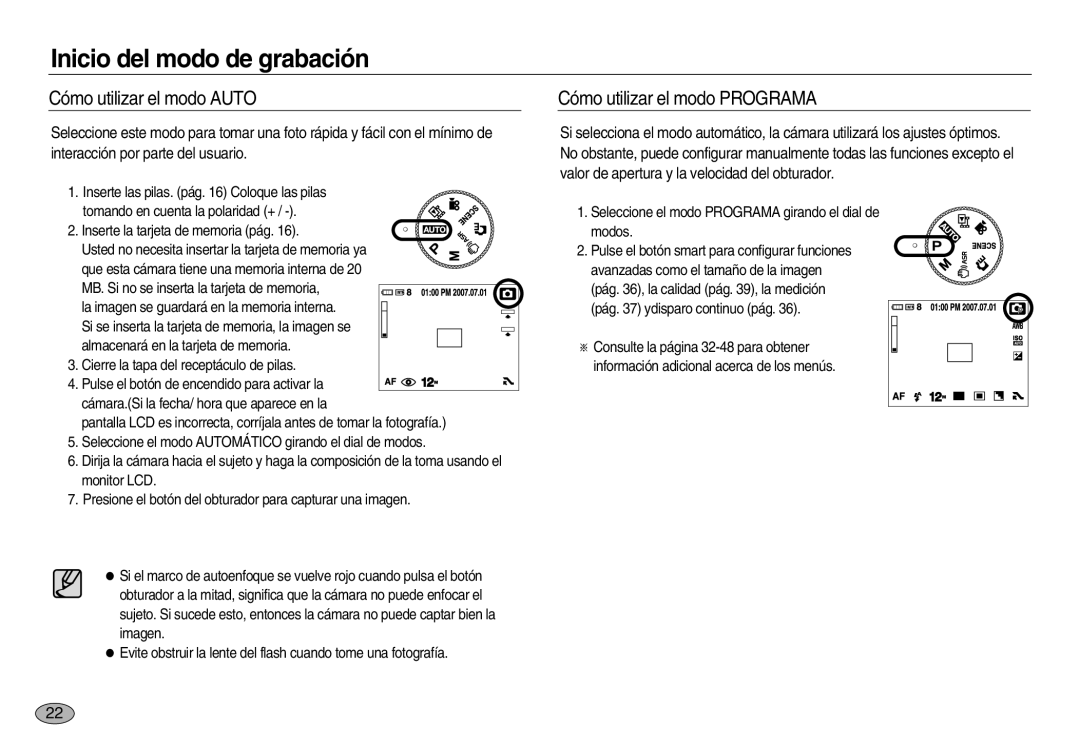 Samsung EC-NV20ZBBA/AS manual Inicio del modo de grabación, Cómo utilizar el modo Auto, Cómo utilizar el modo Programa 