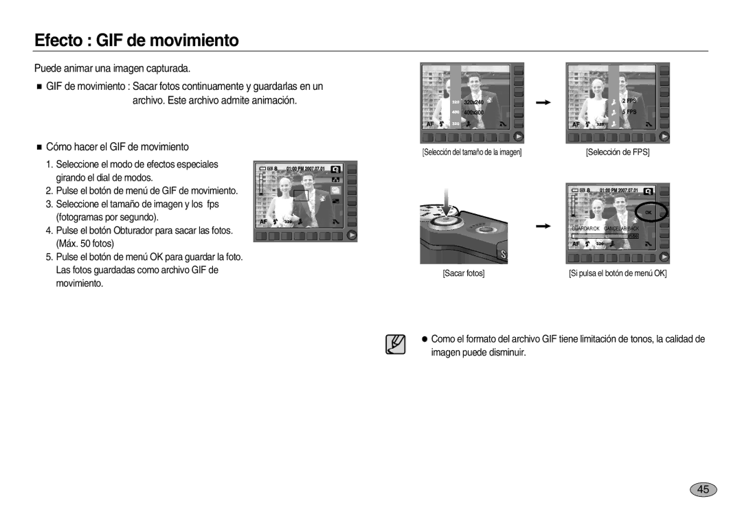 Samsung EC-NV20ZBBA/E3 manual Efecto GIF de movimiento, Puede animar una imagen capturada, Cómo hacer el GIF de movimiento 