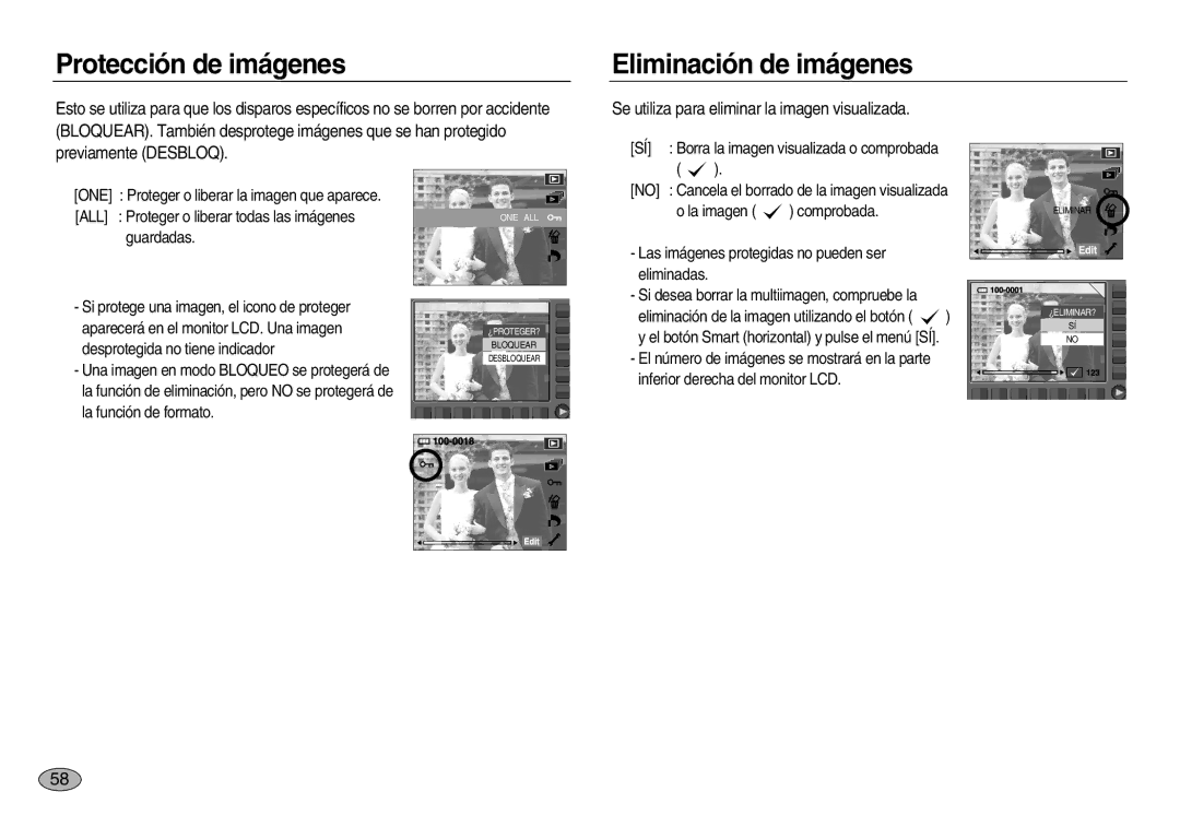 Samsung EC-NV20ZBBA/AS Protección de imágenes, Eliminación de imágenes, Se utiliza para eliminar la imagen visualizada 