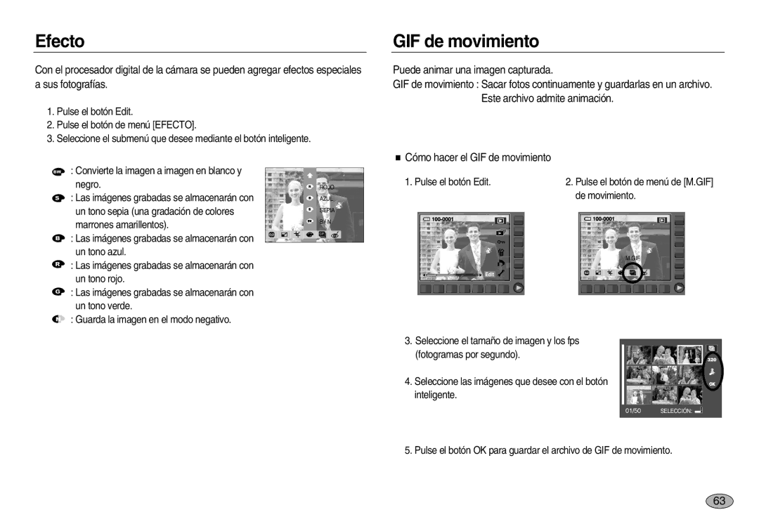 Samsung EC-NV20ZBBA/E3, EC-NV20ZSBA/E1, EC-NV20ZBBA/E1, EC-NV20ZBBB/AS, EC-NV20ZSBB/AS manual Efecto, GIF de movimiento 