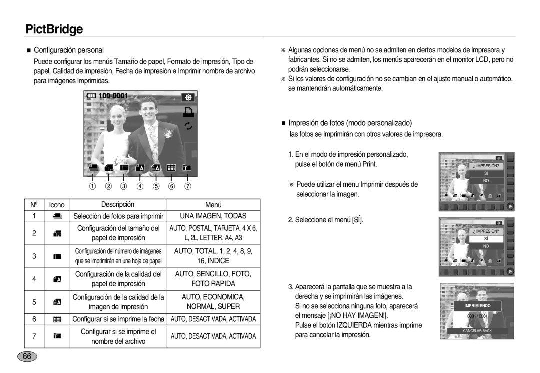 Samsung EC-NV20ZSBB/AS, EC-NV20ZSBA/E1, EC-NV20ZBBA/E3 manual Configuración personal, Impresión de fotos modo personalizado 