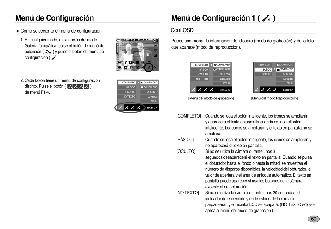 Samsung EC-NV20ZBBB/SP, EC-NV20ZSBA/E1, EC-NV20ZBBA/E3, EC-NV20ZBBA/E1 Conf OSD, Cómo seleccionar el menú de configuración 