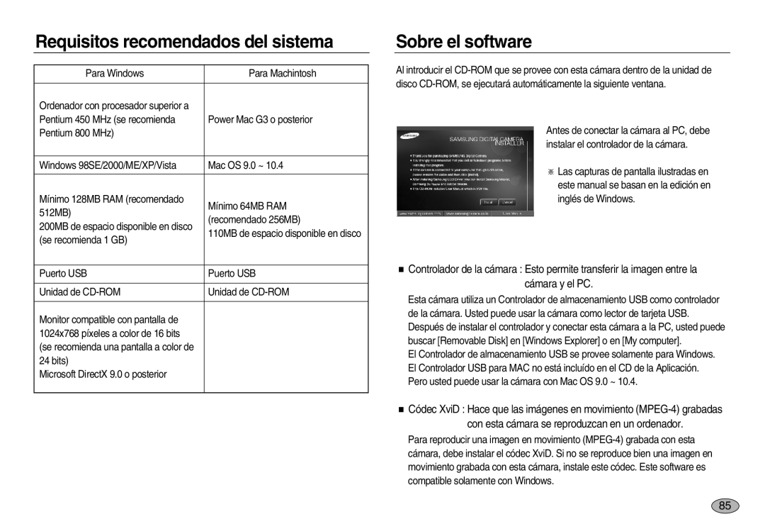 Samsung EC-NV20ZBBA/AS, EC-NV20ZSBA/E1, EC-NV20ZBBA/E3 manual Requisitos recomendados del sistema, Sobre el software 