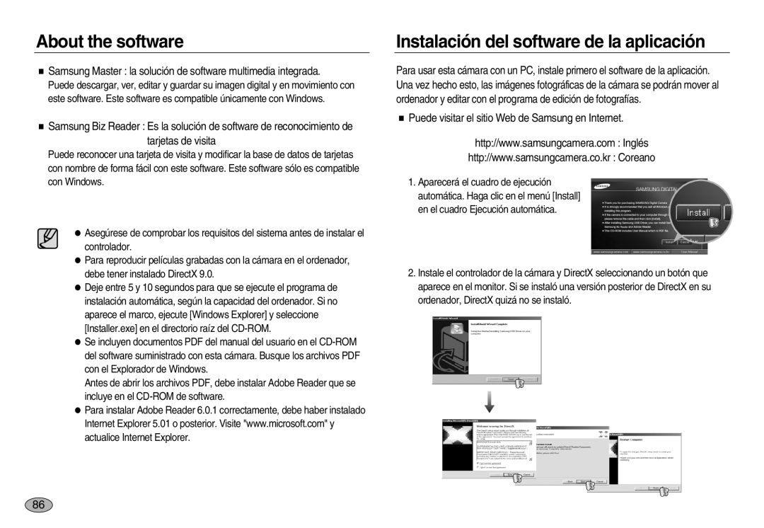 Samsung EC-NV20ZBBF/AS, EC-NV20ZSBA/E1, EC-NV20ZBBA/E3 manual About the software, Instalación del software de la aplicación 