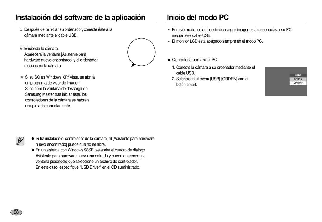 Samsung EC-NV20ZBBA/GB, EC-NV20ZSBA/E1, EC-NV20ZBBA/E3, EC-NV20ZBBA/E1 manual Inicio del modo PC, Conecte la cámara al PC 