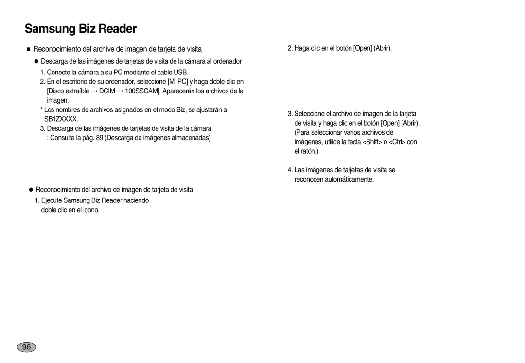 Samsung EC-NV20ZBBB/SP, EC-NV20ZSBA/E1, EC-NV20ZBBA/E3 manual Reconocimiento del archive de imagen de tarjeta de visita 