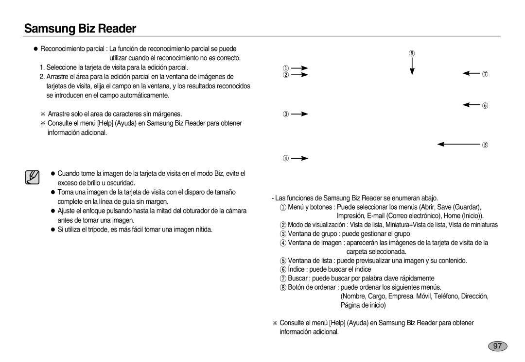 Samsung EC-NV20ZBBA/GB, EC-NV20ZSBA/E1, EC-NV20ZBBA/E3, EC-NV20ZBBA/E1, EC-NV20ZBBB/AS, EC-NV20ZSBB/AS manual Samsung Biz Reader 