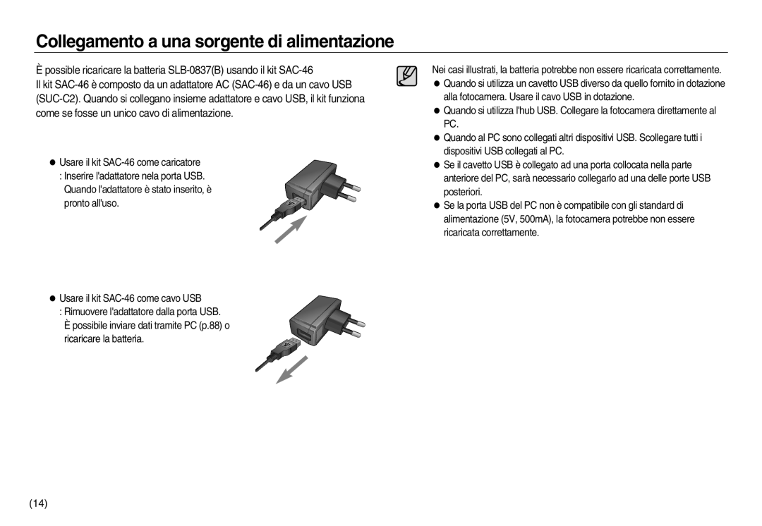 Samsung EC-NV20ZSBA/E1, EC-NV20ZBBA/E3, EC-NV20ZBBA/E1, EC-NV20ZSBA/IT manual Collegamento a una sorgente di alimentazione 