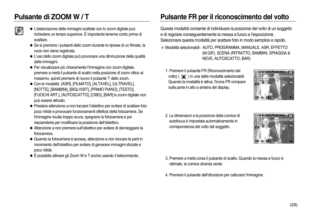 Samsung EC-NV20ZSBA/E1, EC-NV20ZBBA/E3, EC-NV20ZBBA/E1 Pulsante FR per il riconoscimento del volto, Neve, Autoscatto, Bar 