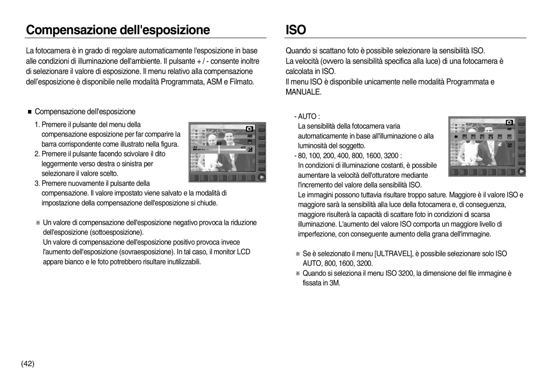 Samsung EC-NV20ZSBA/IT, EC-NV20ZSBA/E1, EC-NV20ZBBA/E3, EC-NV20ZBBA/E1, EC-NV20ZBBA/IT manual Compensazione dellesposizione 