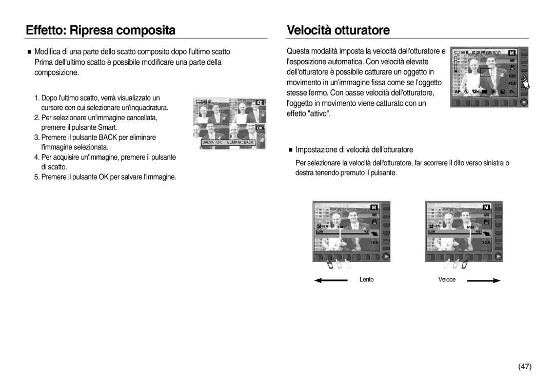 Samsung EC-NV20ZSBA/IT, EC-NV20ZSBA/E1, EC-NV20ZBBA/E3, EC-NV20ZBBA/E1, EC-NV20ZBBA/IT manual Velocità otturatore 