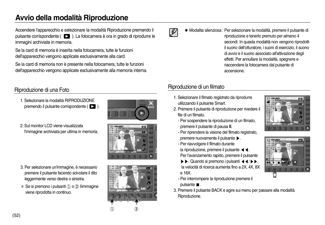 Samsung EC-NV20ZSBA/IT manual Avvio della modalità Riproduzione, Riproduzione di una Foto, Riproduzione di un filmato 