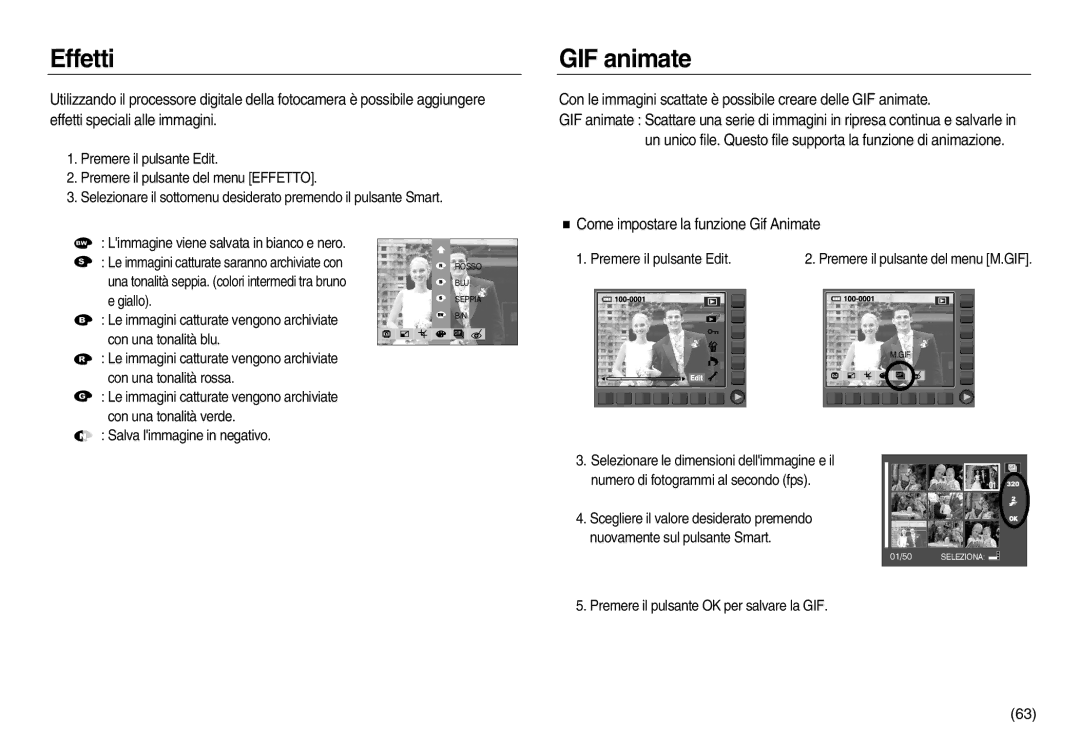 Samsung EC-NV20ZBBA/IT, EC-NV20ZSBA/E1, EC-NV20ZBBA/E3, EC-NV20ZBBA/E1, EC-NV20ZSBA/IT manual Effetti, GIF animate 