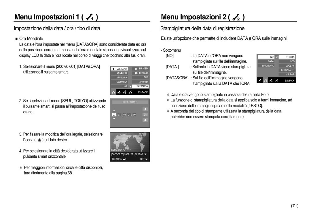 Samsung EC-NV20ZBBA/E1, EC-NV20ZSBA/E1, EC-NV20ZBBA/E3 manual Stampigliatura della data di registrazione, Ora Mondiale 