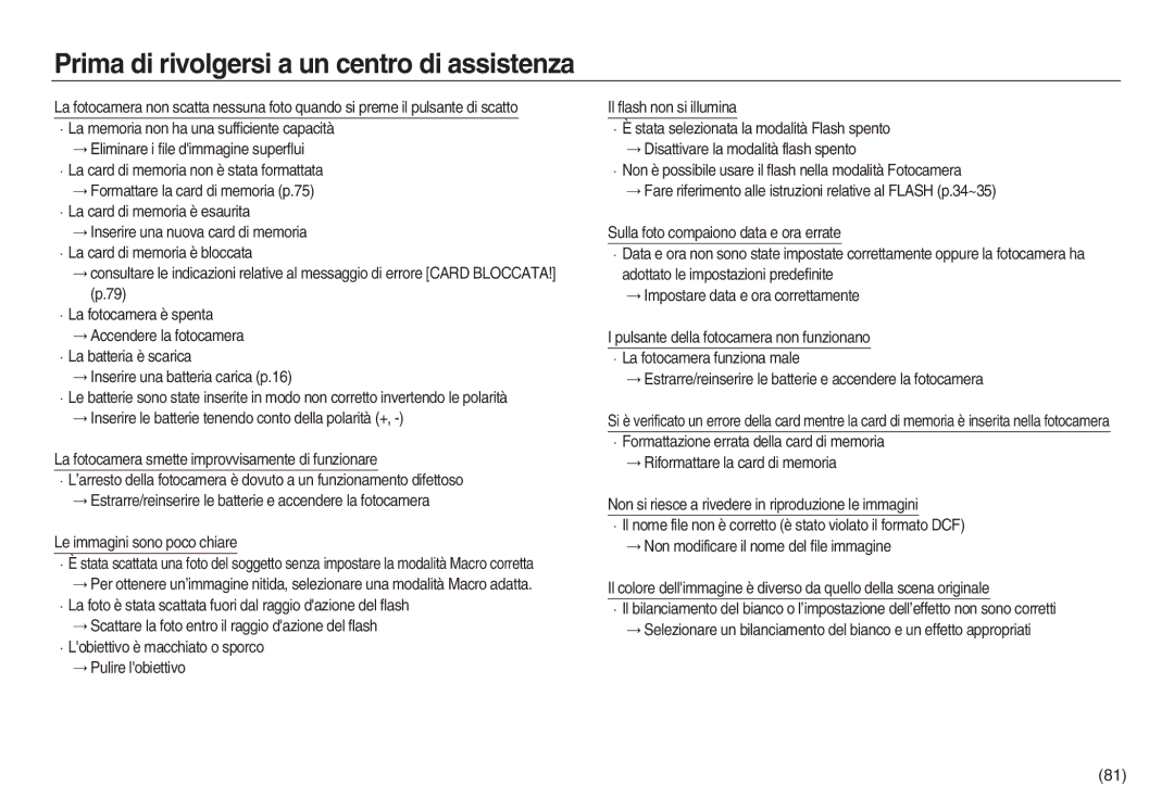 Samsung EC-NV20ZBBA/E1, EC-NV20ZSBA/E1, EC-NV20ZBBA/E3, EC-NV20ZSBA/IT manual Prima di rivolgersi a un centro di assistenza 