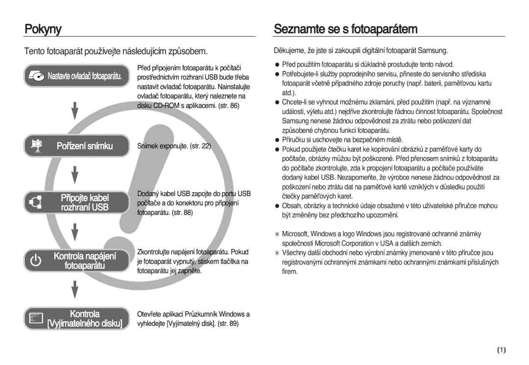 Samsung EC-NV20ZSBA/E3 manual Pokyny, Seznamte se s fotoaparátem, Tento fotoaparát pouÏívejte následujícím zpÛsobem 