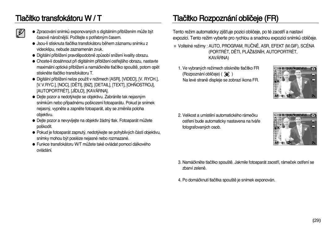 Samsung EC-NV20ZSBA/E3, EC-NV20ZBBA/E3 manual Tlaãítko Rozpoznání obliãeje FR 