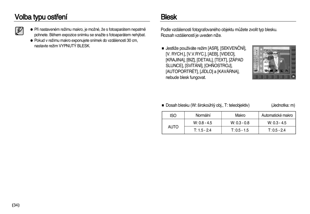 Samsung EC-NV20ZBBA/E3, EC-NV20ZSBA/E3 manual Blesk, Jednotka m 