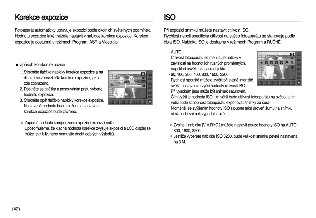 Samsung EC-NV20ZBBA/E3, EC-NV20ZSBA/E3 manual Korekce expozice, ZpÛsob korekce expozice 