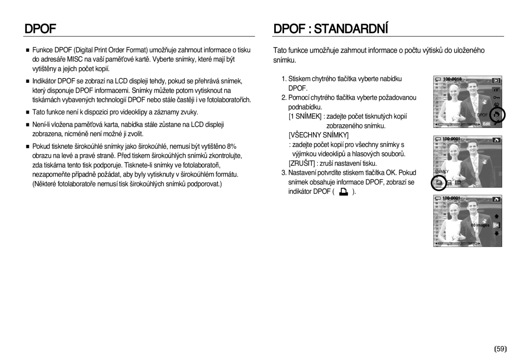 Samsung EC-NV20ZSBA/E3, EC-NV20ZBBA/E3 manual Dpof, ·ECHNY Snímky 