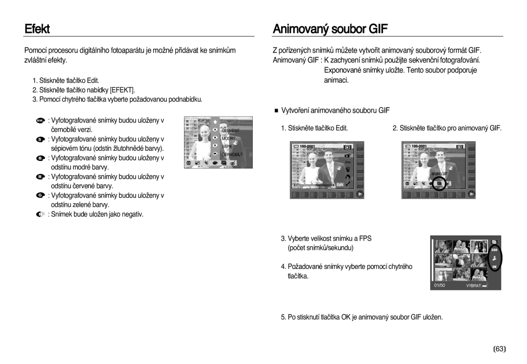 Samsung EC-NV20ZSBA/E3, EC-NV20ZBBA/E3 manual Efekt, Animovan˘ soubor GIF 